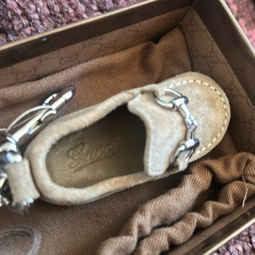 Gucci Horsebjt Camel and Silver Suede Loafer Keychain